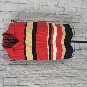 RELATIVITY Red,‎ black, and Tan Striped V Neck Sweater Vest Large